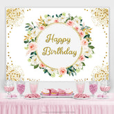 Rosa Weiss Flral Gold Funkeln Glücklich Geburtstag Hintergrund